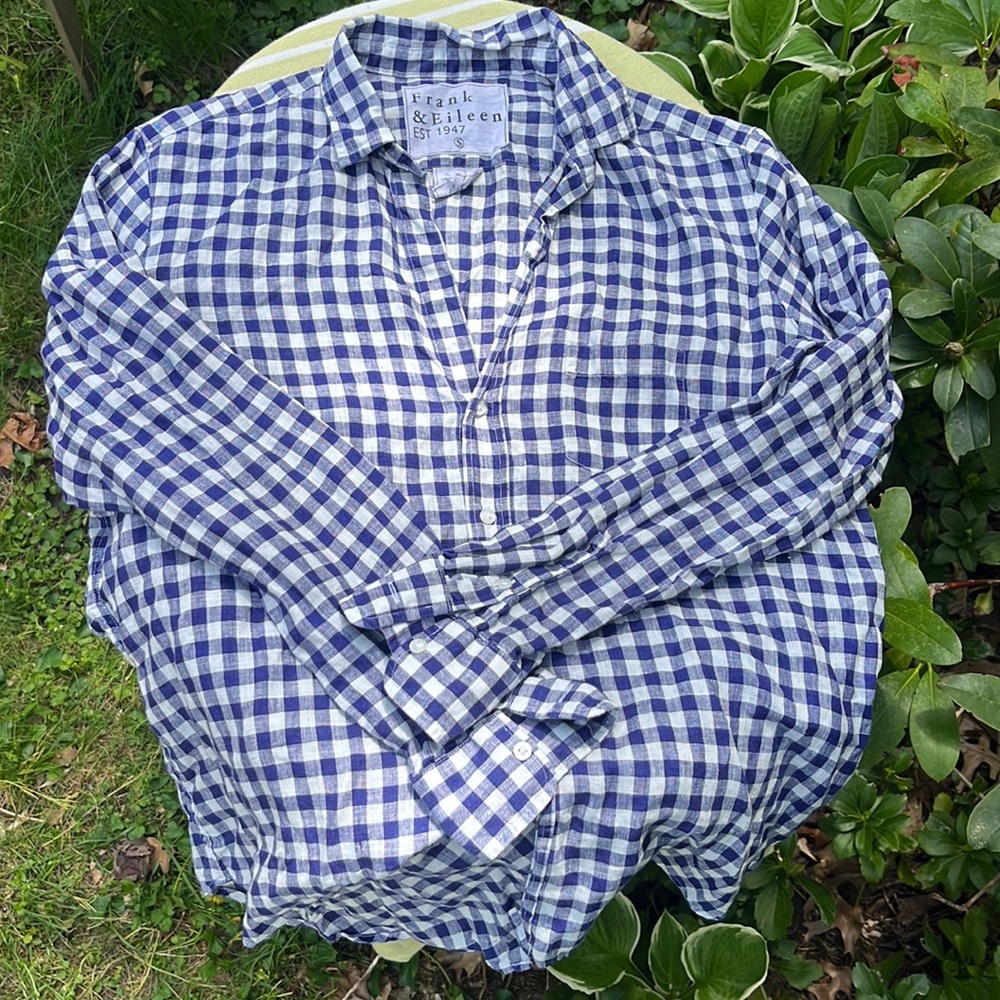 Updated- Frank & Eileen size small ‘Eileen’ blue checked linen button down.
